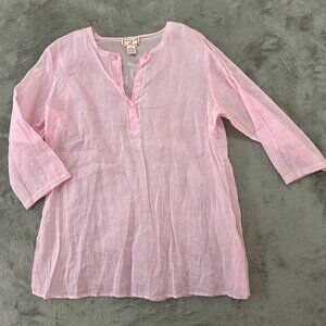April Cornell Sheer Pink Blouse Coverup Women's XL Sequins